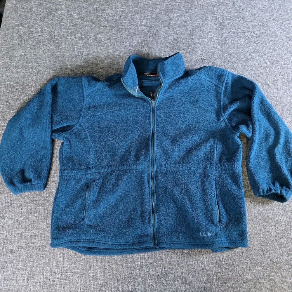 LL Bean Outdoors Full Zip Fleece Jacket Teal Blue Womens XL Petite Mock Neck